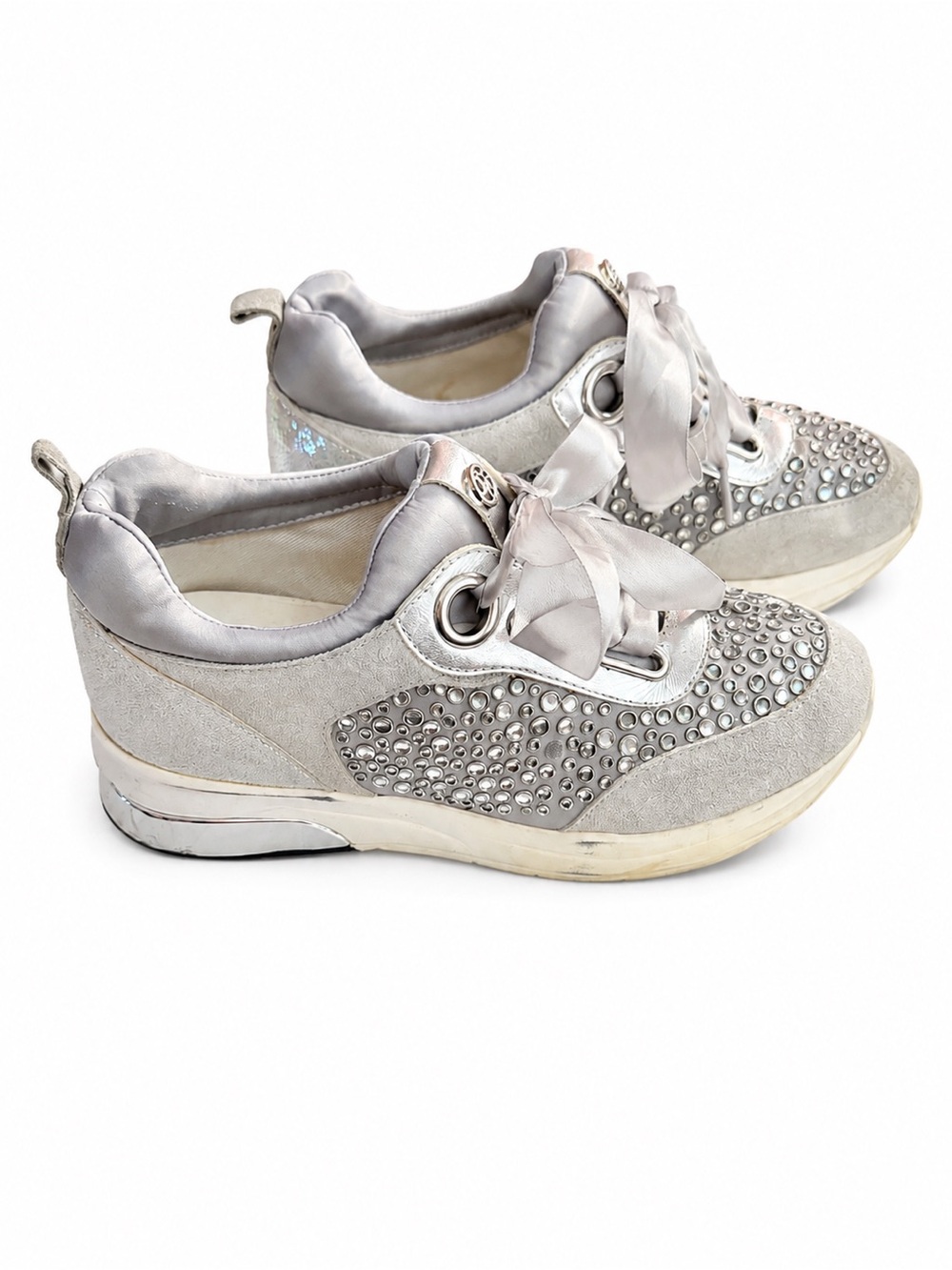 Liu Jo Silver Rhinestone Suede Platform Sneakers EU 37 /US 6.5-7